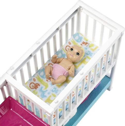 Barbie Skipper Babysitters Inc. Bedtime Playset with Babysitting Skipper Doll, Toddler Doll with Glow-in-the-Dark Pajamas, Bed, Sleeping Kitty, Teddy Bear, Blanket and Storybook for Kids 3-7 Years Old in Saudi Arabia