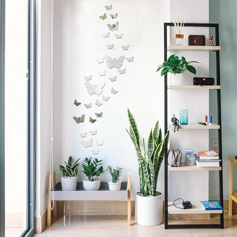 Wall Mirror Tiles, 35pcs Butterfly Shape Mirrors for Wall, Self Adhesive Wall Mirror Stickers, Acrylic Mirror Cute Room Wall Decor Y2k Aesthetic Living Room Bedroom Decor(Silver) in Kuwait