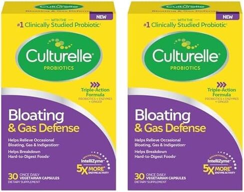 Culturelle الانتفاخ والدفاع عن الغازات، الإنزيمات الهضمية والبروبيوتيك لصحة الجهاز الهضمي، 30 كبسولة، تدعم عسر الهضم وعدم الراحة في بعض الأحيان in Kuwait