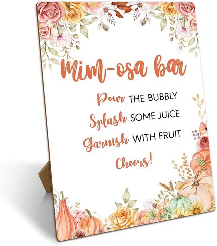 علامة شريط ميموزا مع حامل، مستلزمات شريط ميموزا الخريف ديكورات، علامة ديكور طاولة غداء اليقطين، علامة شريط شمبانيا لحفلات الزفاف وحفلات عيد الشكر وعيد الشكر، 30 in Kuwait