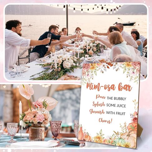 علامة شريط ميموزا مع حامل، مستلزمات شريط ميموزا الخريف ديكورات، علامة ديكور طاولة غداء اليقطين، علامة شريط شمبانيا لحفلات الزفاف وحفلات عيد الشكر وعيد الشكر، 30 in Kuwait