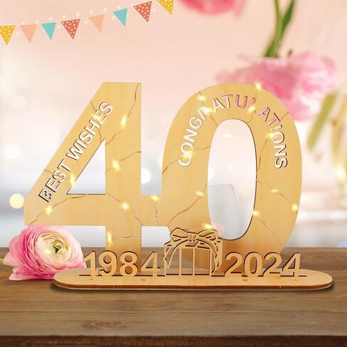 2024 Wooden Decorative LED Light Up Number Letters, Marquee Number Lights Stand for Birthday, Party, Wedding, Company Anniversary and Table Decoration - Battery Included (60) in Saudi Arabia