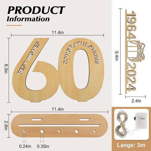 2024 Wooden Decorative LED Light Up Number Letters, Marquee Number Lights Stand for Birthday, Party, Wedding, Company Anniversary and Table Decoration - Battery Included (60) in Saudi Arabia