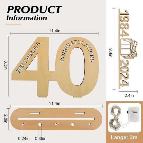 2024 Wooden Decorative LED Light Up Number Letters, Marquee Number Lights Stand for Birthday, Party, Wedding, Company Anniversary and Table Decoration - Battery Included (60) in Saudi Arabia