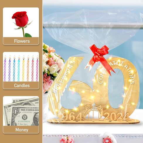 2024 Wooden Decorative LED Light Up Number Letters, Marquee Number Lights Stand for Birthday, Party, Wedding, Company Anniversary and Table Decoration - Battery Included (60) in Saudi Arabia