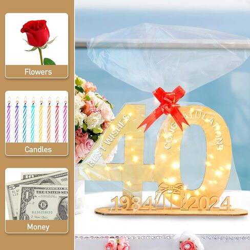 2024 Wooden Decorative LED Light Up Number Letters, Marquee Number Lights Stand for Birthday, Party, Wedding, Company Anniversary and Table Decoration - Battery Included (60) in Saudi Arabia
