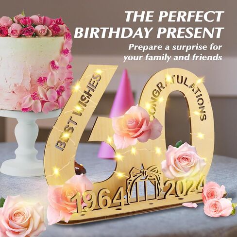 2024 Wooden Decorative LED Light Up Number Letters, Marquee Number Lights Stand for Birthday, Party, Wedding, Company Anniversary and Table Decoration - Battery Included (60) in Saudi Arabia