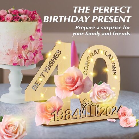 2024 Wooden Decorative LED Light Up Number Letters, Marquee Number Lights Stand for Birthday, Party, Wedding, Company Anniversary and Table Decoration - Battery Included (60) in Saudi Arabia