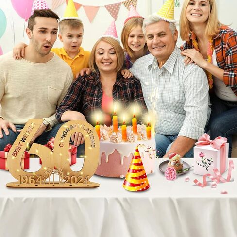 2024 Wooden Decorative LED Light Up Number Letters, Marquee Number Lights Stand for Birthday, Party, Wedding, Company Anniversary and Table Decoration - Battery Included (60) in Saudi Arabia