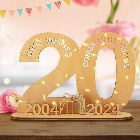 2024 Wooden Decorative LED Light Up Number Letters, Marquee Number Lights Stand for Birthday, Party, Wedding, Company Anniversary and Table Decoration - Battery Included (60) in Saudi Arabia