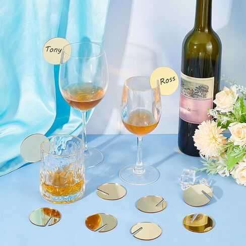 FINGERINSPIRE 40PCS Acrylic Circle Drink Tags Round Party Drink Glass Tag Blank Acrylic Tags Golden Flat Round Goblet Marker Acrylic Wine Glass Name Tags for Festival Christmas Halloween Party Decor in Saudi Arabia