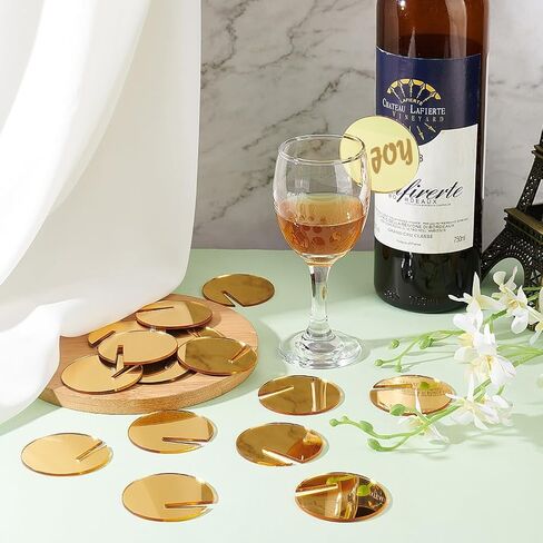 FINGERINSPIRE 40PCS Acrylic Circle Drink Tags Round Party Drink Glass Tag Blank Acrylic Tags Golden Flat Round Goblet Marker Acrylic Wine Glass Name Tags for Festival Christmas Halloween Party Decor in Saudi Arabia