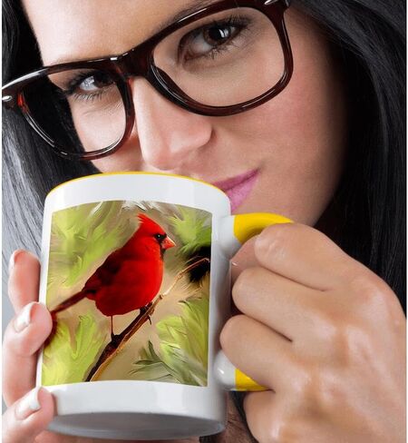 3dRose Red Cardinal-Two Tone Black Mug, 11 oz, Multicolor in Saudi Arabia