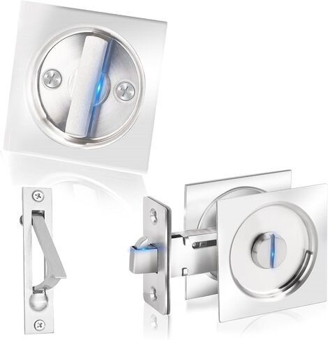 Dontay Pocket Door Privacy Lock and Pull, Stainless Steel Contemporary Pocket Door Latch Knob, Flush Door Handles, Privacy (Bed/Bath) Latch, 2-3/8" Backset, Sliding Barn Hardware (Matte Black, Square) in Saudi Arabia