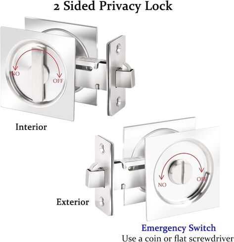 Dontay Pocket Door Privacy Lock and Pull, Stainless Steel Contemporary Pocket Door Latch Knob, Flush Door Handles, Privacy (Bed/Bath) Latch, 2-3/8" Backset, Sliding Barn Hardware (Matte Black, Square) in Saudi Arabia
