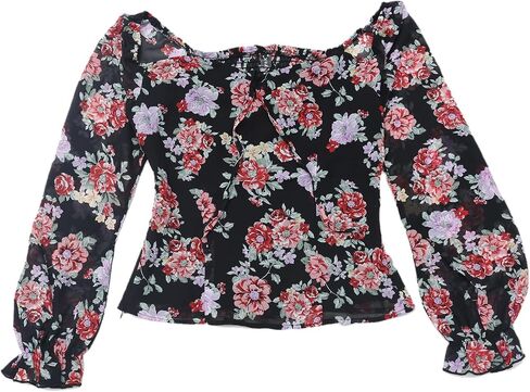 Allegra K Square Neck Tops for Women's Smocked Back Puff Sleeve Elegant Floral Blouse in Saudi Arabia