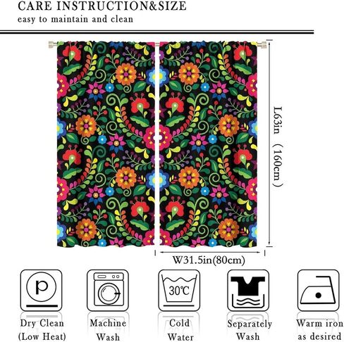Abstract Flower Window Curtains,Bohemian Retro Mexican Folk Art Floral Print Pattern Curtains for Bedroom Living Room Kitchen Polyester Fabric Window Drapes 2 Panel Set 52" x 84" in Saudi Arabia