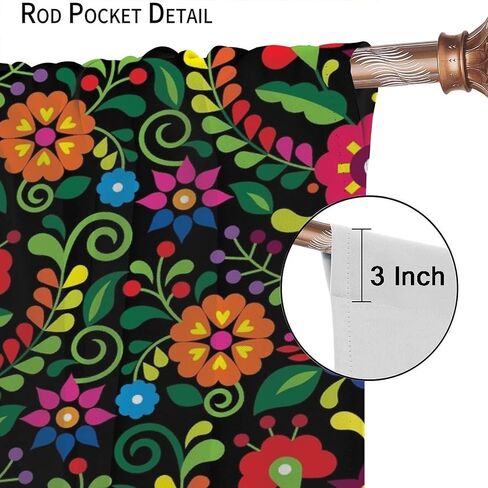 Abstract Flower Window Curtains,Bohemian Retro Mexican Folk Art Floral Print Pattern Curtains for Bedroom Living Room Kitchen Polyester Fabric Window Drapes 2 Panel Set 52" x 84" in Saudi Arabia