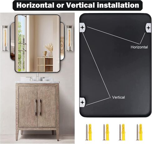 40x30 Inch Black Bathroom Mirror Vanity Mirror for Wall, Rounded Corner Rectangular Wall Mounted Large Mirror, Aluminum Alloy Frame, Modern Home Decor, Hangs Horizontal or Vertical in Saudi Arabia