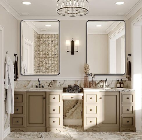 40x30 Inch Black Bathroom Mirror Vanity Mirror for Wall, Rounded Corner Rectangular Wall Mounted Large Mirror, Aluminum Alloy Frame, Modern Home Decor, Hangs Horizontal or Vertical in Saudi Arabia