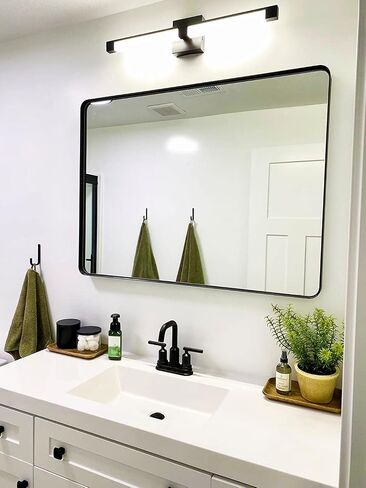 40x30 Inch Black Bathroom Mirror Vanity Mirror for Wall, Rounded Corner Rectangular Wall Mounted Large Mirror, Aluminum Alloy Frame, Modern Home Decor, Hangs Horizontal or Vertical in Saudi Arabia