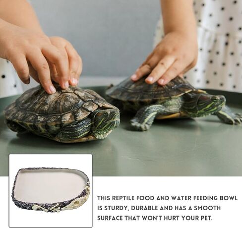 MUYG Reptile Food Water Bowl Resin Rock Reptile Feeding Dish Tortoise Feeder Food and Water Plate Amphibian Drinking Basin Reptile Habitat Tank Accessories for Turtle Lizard Leopard Gecko Chameleon in Kuwait