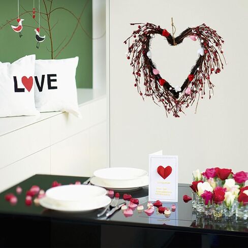Valentine's Day Red Heart Wreath, Valentines Wreaths for Front Door, Pink White Heart Wreath with Lights Berry for Gifts Front Door Indoor Home Wedding Festival Decor in Saudi Arabia