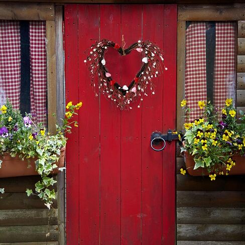 Valentine's Day Red Heart Wreath, Valentines Wreaths for Front Door, Pink White Heart Wreath with Lights Berry for Gifts Front Door Indoor Home Wedding Festival Decor in Saudi Arabia