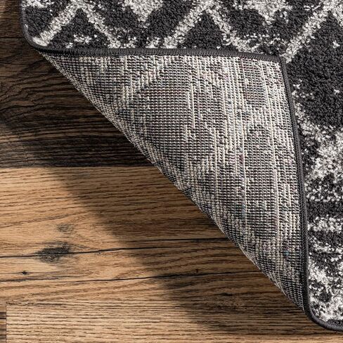nuLOOM 6 Round Moroccan Blythe Area Rug, Black, Faded Bohemian Design, Stain Resistant, For Bedroom, Dining Room, Living Room, Hallway, Office, Kitchen, Entryway in Saudi Arabia