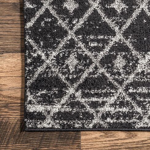 nuLOOM 6 Round Moroccan Blythe Area Rug, Black, Faded Bohemian Design, Stain Resistant, For Bedroom, Dining Room, Living Room, Hallway, Office, Kitchen, Entryway in Saudi Arabia