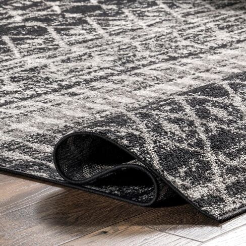 nuLOOM 6 Round Moroccan Blythe Area Rug, Black, Faded Bohemian Design, Stain Resistant, For Bedroom, Dining Room, Living Room, Hallway, Office, Kitchen, Entryway in Saudi Arabia