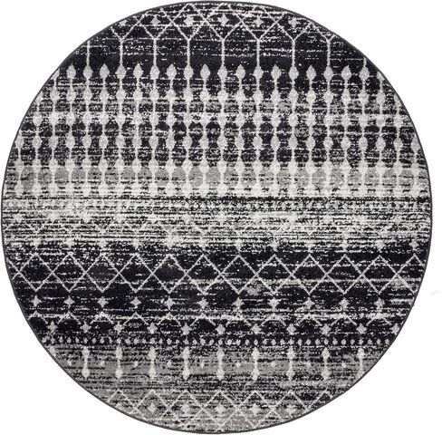 nuLOOM 6 Round Moroccan Blythe Area Rug, Black, Faded Bohemian Design, Stain Resistant, For Bedroom, Dining Room, Living Room, Hallway, Office, Kitchen, Entryway in Saudi Arabia