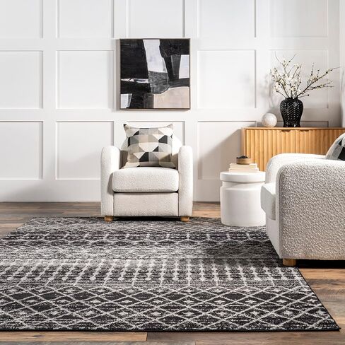 nuLOOM 6 Round Moroccan Blythe Area Rug, Black, Faded Bohemian Design, Stain Resistant, For Bedroom, Dining Room, Living Room, Hallway, Office, Kitchen, Entryway in Saudi Arabia