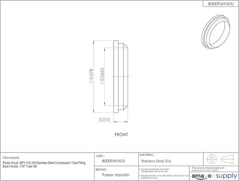 باركر A-Lok 2BF2-316 316 تركيب أنبوب ضغط من الفولاذ المقاوم للصدأ، حلقة خلفية، 1/8 بوصة أنبوب OD in Saudi Arabia