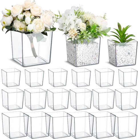 Nuogo 18 Pcs 3 Sizes Acrylic Square Vases for Centerpieces 5''/ 4''/ 3'' Cube Clear Flower Vase Bulk Decorative Acrylic Cube for Wedding Home Office Floral Plant Flowers Candle Succulent Decor in Saudi Arabia