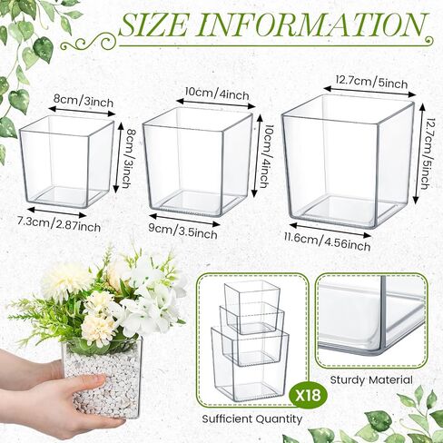 Nuogo 18 Pcs 3 Sizes Acrylic Square Vases for Centerpieces 5''/ 4''/ 3'' Cube Clear Flower Vase Bulk Decorative Acrylic Cube for Wedding Home Office Floral Plant Flowers Candle Succulent Decor in Saudi Arabia