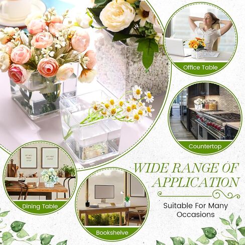 Nuogo 18 Pcs 3 Sizes Acrylic Square Vases for Centerpieces 5''/ 4''/ 3'' Cube Clear Flower Vase Bulk Decorative Acrylic Cube for Wedding Home Office Floral Plant Flowers Candle Succulent Decor in Saudi Arabia