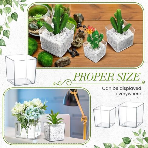 Nuogo 18 Pcs 3 Sizes Acrylic Square Vases for Centerpieces 5''/ 4''/ 3'' Cube Clear Flower Vase Bulk Decorative Acrylic Cube for Wedding Home Office Floral Plant Flowers Candle Succulent Decor in Saudi Arabia