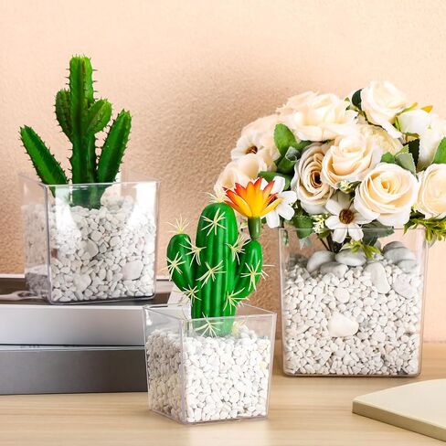 Nuogo 18 Pcs 3 Sizes Acrylic Square Vases for Centerpieces 5''/ 4''/ 3'' Cube Clear Flower Vase Bulk Decorative Acrylic Cube for Wedding Home Office Floral Plant Flowers Candle Succulent Decor in Saudi Arabia