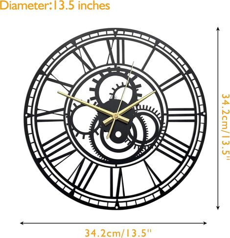 Steampunk Gear Clock Metal Industrial Wall Clock 13.5x13.5 Inches, Steam Punk Decor Home, Wall Clocks for Living Room Decor (Matte Finish Paint Black) in Saudi Arabia