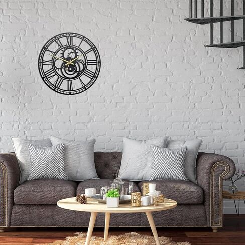 Steampunk Gear Clock Metal Industrial Wall Clock 13.5x13.5 Inches, Steam Punk Decor Home, Wall Clocks for Living Room Decor (Matte Finish Paint Black) in Saudi Arabia