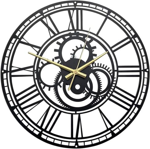 Steampunk Gear Clock Metal Industrial Wall Clock 13.5x13.5 Inches, Steam Punk Decor Home, Wall Clocks for Living Room Decor (Matte Finish Paint Black) in Saudi Arabia