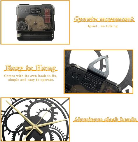 Steampunk Gear Clock Metal Industrial Wall Clock 13.5x13.5 Inches, Steam Punk Decor Home, Wall Clocks for Living Room Decor (Matte Finish Paint Black) in Saudi Arabia