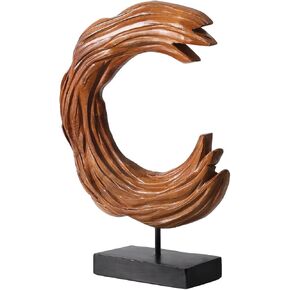 Teak Sculpture Oceanic Decoration with Base, Handmade Ornaments Decor for Home Office, Living Room, Bedroom