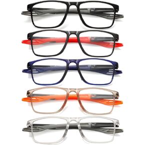 Hubeye Reading Glasses for Men Women 5 Pack Sport Anti Blue Light Blocking Reader Lightweight Plastic Eyewear