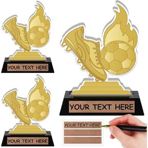 3 Pcs 5.3 Inch Soccer Trophies with Gold Personalized Stickers Acrylic Soccer Cleat Fireball Trophy Award for Sports Team Competition Championship Game Participation Gift Prize Party Favors