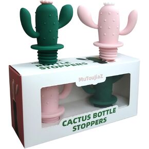 Premium-Quality Silicone Wine Stopper and Champagne Bottle Stoppers for Beverage Storage,Cactus Stoppers Reusable ABS and Rubber Beer Bottle Savers, Set of 2.(pink+green, 2)