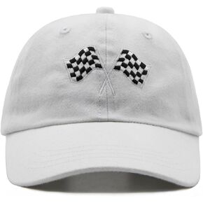 Kids Racing Car Flag Hat for Toddler Boys Ages 2-6, Adjustable Embroidered Washed Race Car Baseball Cap for Girls