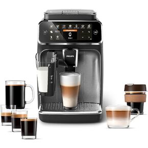 PHILIPS Series 4400 Fully Automatic LatteGo Espresso Machine, SilentBrew Technology, Quick Start. Aromatic Coffee from Freshly Ground Beans, 12 Hot and Iced Drinks, Black Chrome (EP4444/90)