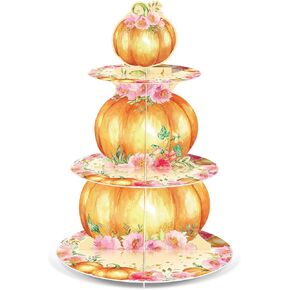 Zopeal Little Pumpkin Baby Shower Decorations 3 Tier Fall Cupcake Stand Fall Pumpkin Cake Holder Autumn Harvest Cake Dessert Tower for Thanksgiving Theme Birthday Party Favors Supplies